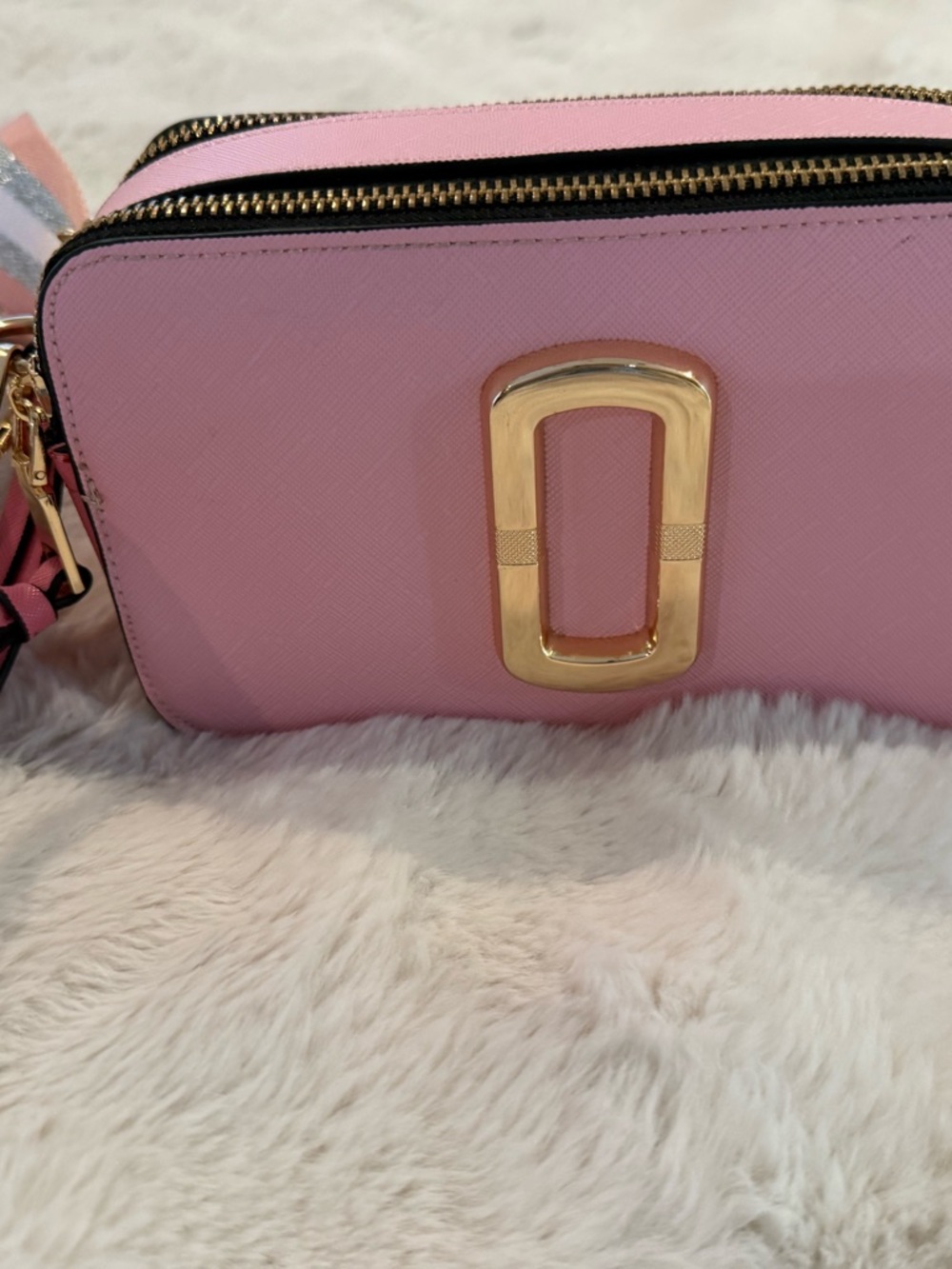 Marc Jacobs Pink Double-Compartment Crossbody Camera Bag with Gold Hardware
